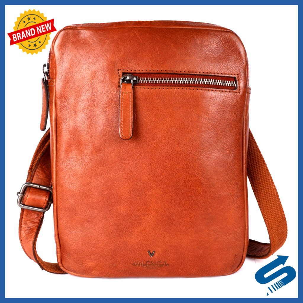 Italian Leather Shoulder Bag For Men - Adjustable Strap, 2 Compartments